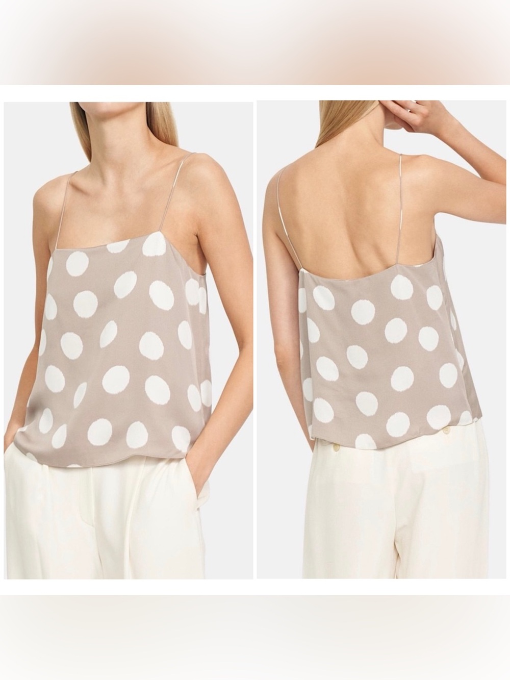 NEW Theory Silk Clean Tank in Mushroom Multi Large Dot Print Medium